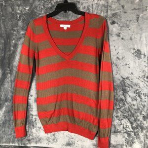 Forever Sweater Women’s Red Brown Striped Size Small Petite